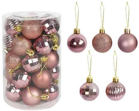 Vianočné gule SYSD1688-026 ružové (34 ks)