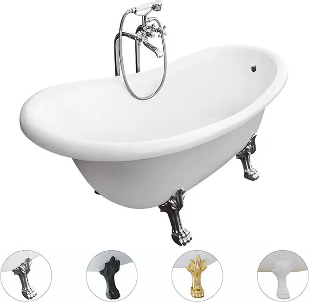 Besco Akrylátová voľne stojaca vaňa Otylia 160x77 (170x77) s prepadom BESCO-Typ výpuste: Click-Clack s prepadom, chróm, BESCO-Nôžky: Chróm, BESCO-Roz…