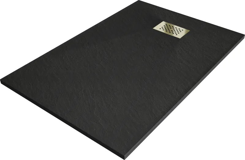 Mexen Hugo, obdĺžniková sprchová vanička SMC 130 x 90 cm, čierna, zlatá krytka, 42709013-G
