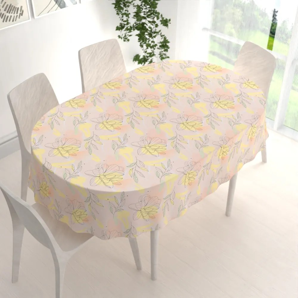 Biante Teflónový oválny obrus TF-069 Žlto-ružové kvety s lístkami 50x100 cm