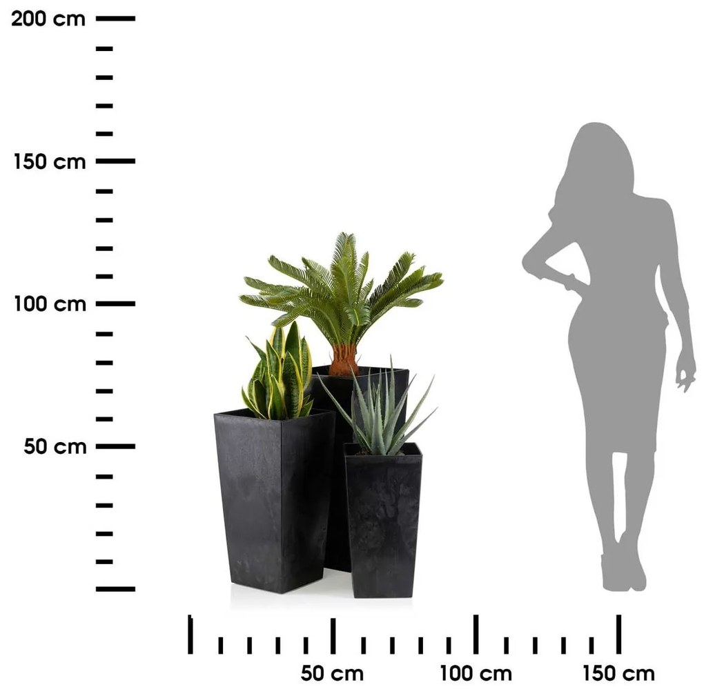 Súprava 3 kvetináčov PORTO čierny betón