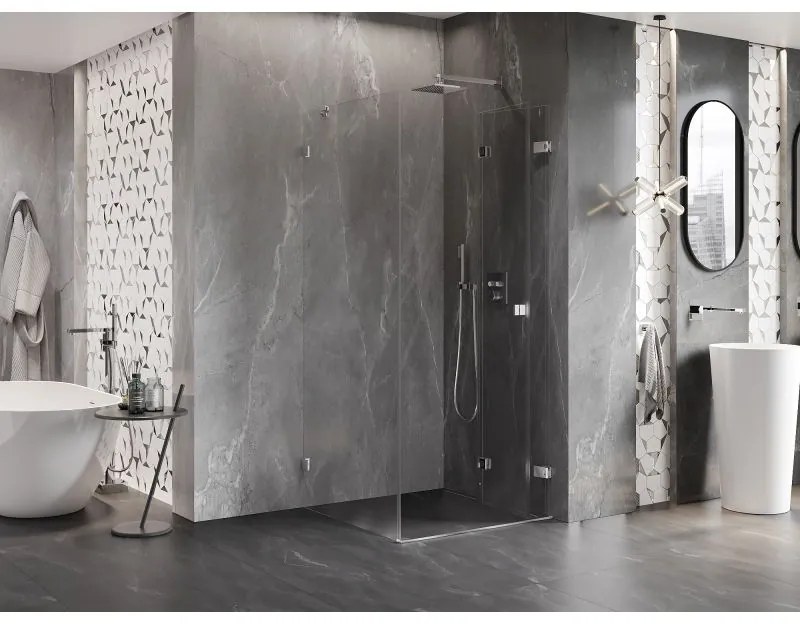 Mexen Lunar-F, 1-krídlový sprchový kút so skladacími dverami, pravý, 90 x 90 cm, 8mm číre sklo, chrómový profil, 836-090-090-01-00-P