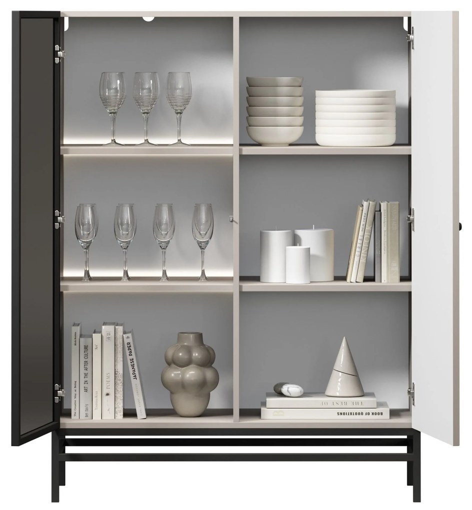 Vitrína Lorini 100 cm na stojane - kašmírová / čierna úchytka G