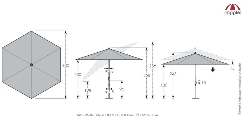 Doppler myZone Push Up 300 cm - naklápací slnečník : Barvy slunečníků - 820