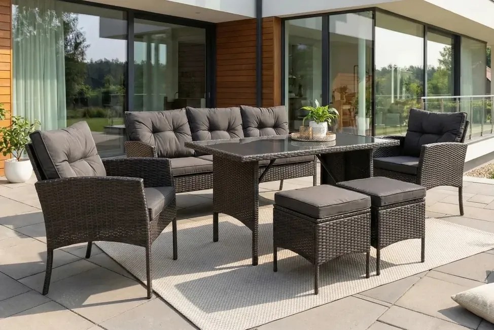 Luxusné záhradné sedenie Borneo Čierne s jedálenským stolom