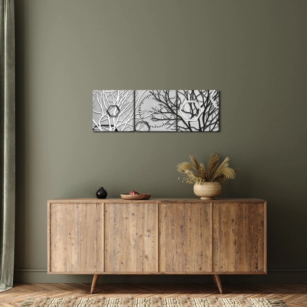 Abstraktný obraz so stromami (s hodinami) (90x30 cm)