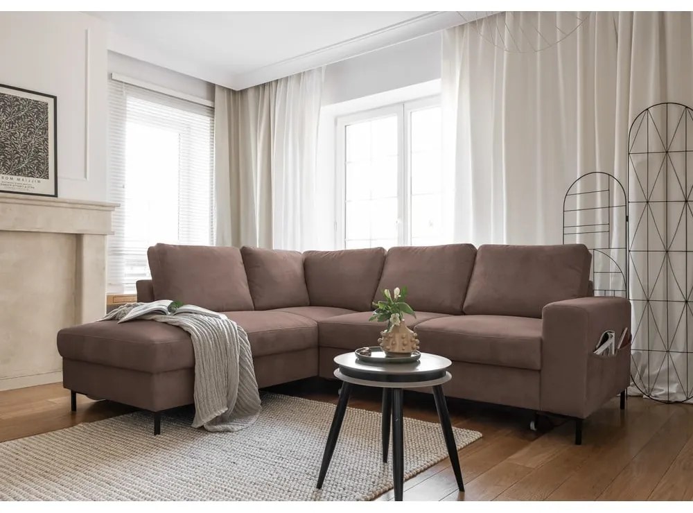 Hnedá menčestrová rozkladacia rohová pohovka (ľavý roh) Lofty Lilly – Miuform