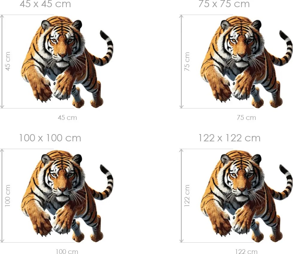 Tiger v skoku textilní prelepiteľná nálepka na stenu hárok 45 x 45 cm