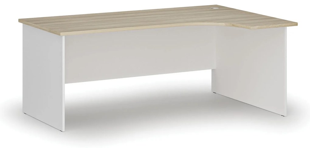 Rohový kancelársky písací stôl PRIMO WHITE, 180x120 cm, pravý, biela/dub prírodný