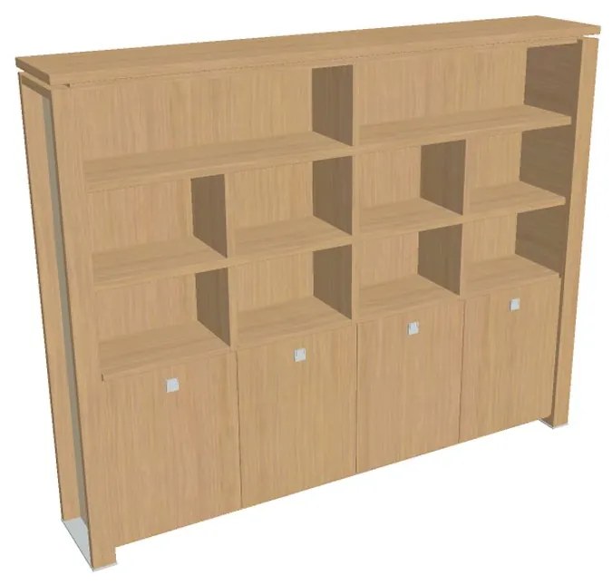 Vysoká skriňa Verno+ S 260 x 46 x 210 cm, s regálom, dub svetlý / vanilka