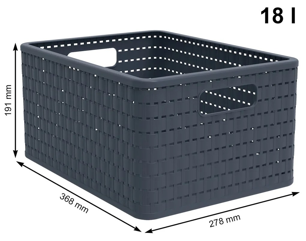 Plastový košík COUNTRY, rovný, antracit (18l - 37x28x19)