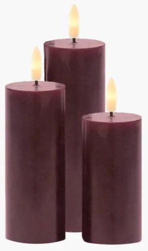 SIRIUS Dobíjecí voskové LED svíčky Sleď,vínová, 3set