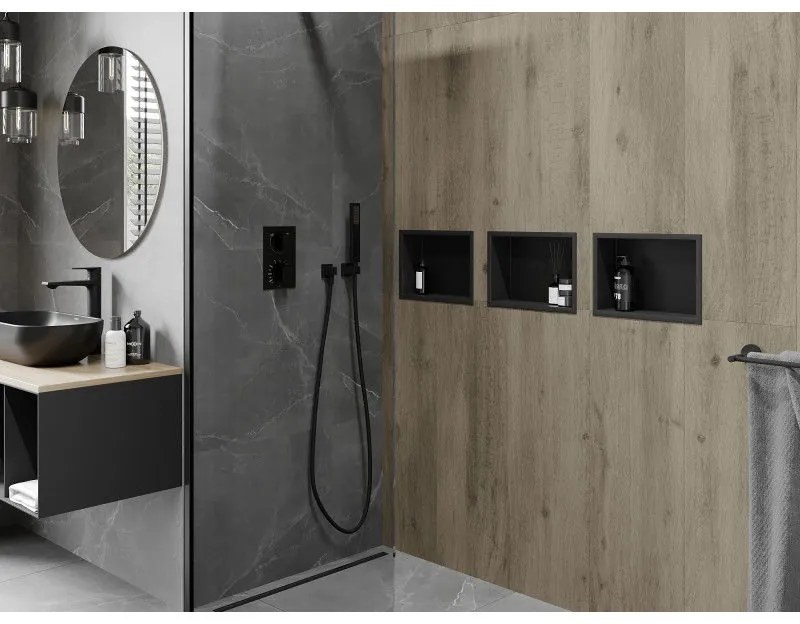 Mexen X-Wall-R, polička na zapustenie na obklad s golierom 30 x 20 cm, čierna matná, 1970302010