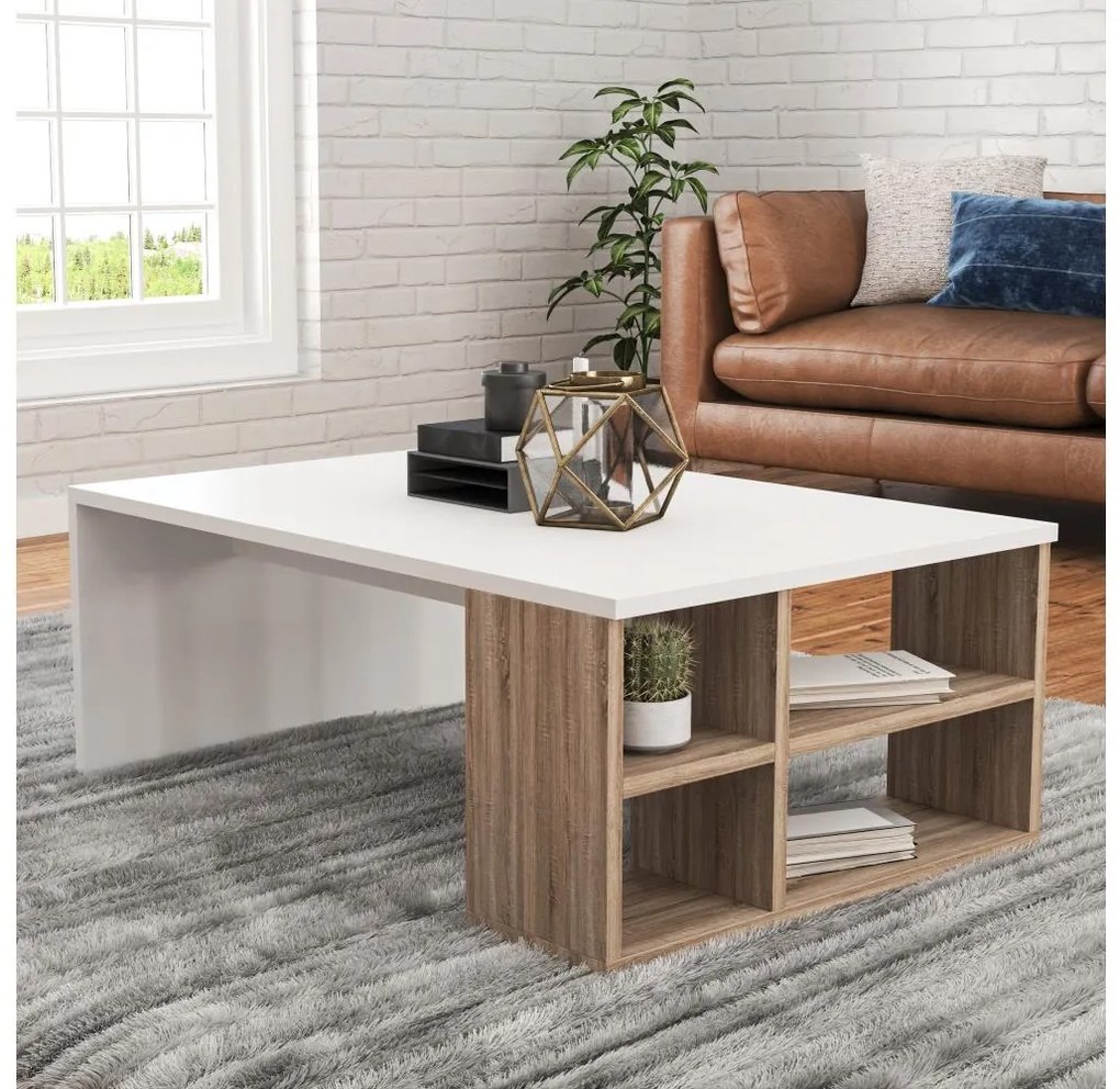 Konferenčný stolík DEFNE 34x90 cm biela/hnedá