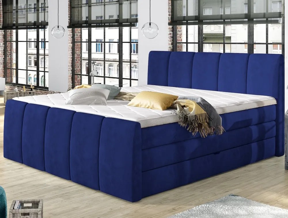Posteľ boxspring Fresco 180x200 cm, modrá látka