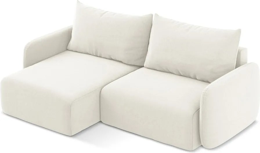 Krémovobiela zamatová rozkladacia/s úložným priestorom rohová pohovka (ľavý roh/s leňoškou) Kalena – Makamii