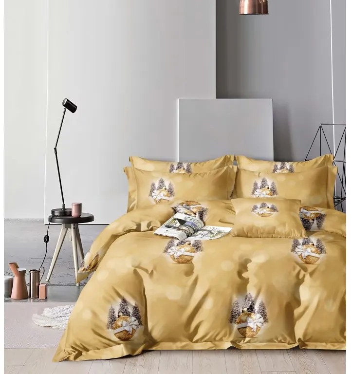 Obliečky z mikrovlákna TREES AND ORNAMENT žlté + plachta mikroplyš SOFT 90x200 cm biela