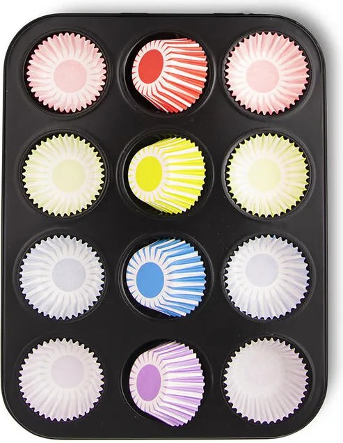 Kovová forma na 12 muffinov s papierovými košíčkami 72 ks