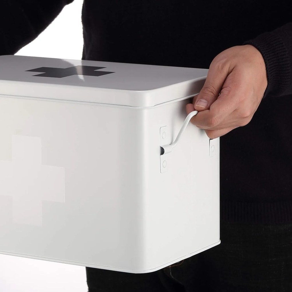 Lekárnička, kovový box na lieky, 2v1, biela MEDICINE XL 32 x 20 x 21