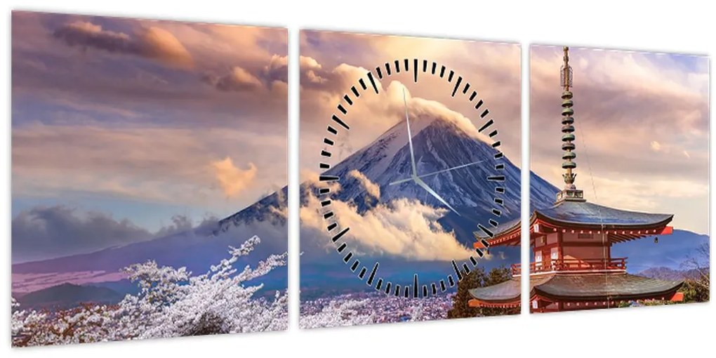 Obraz - Hora Fuji (s hodinami) (90x30 cm)