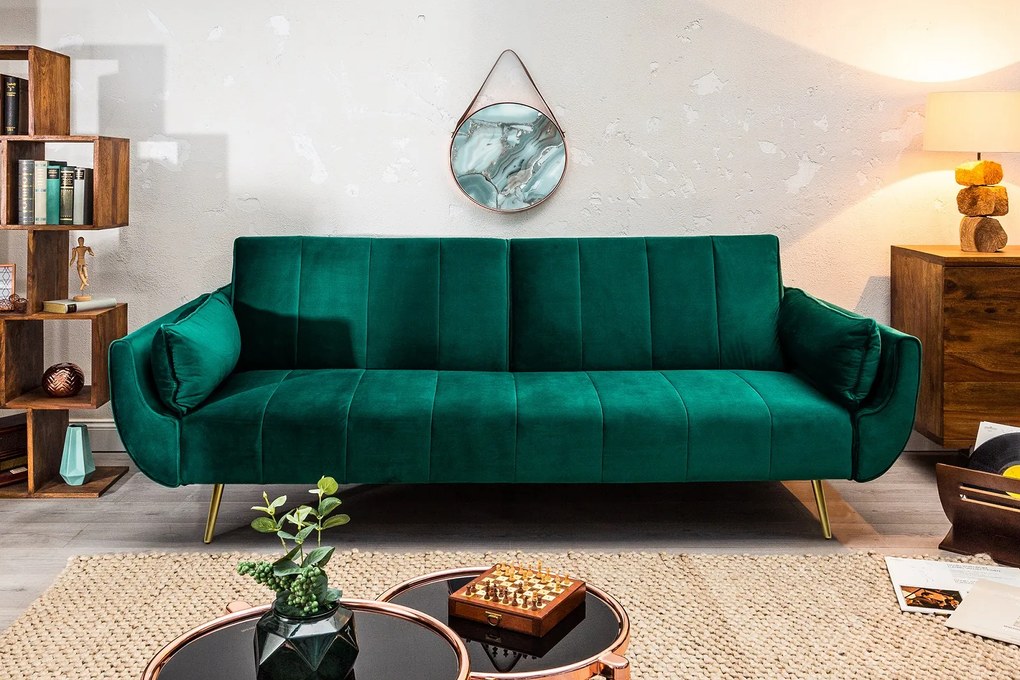 Bighome - Rozkladacia sedačka DIVAN 215 cm - zelená, zlatá