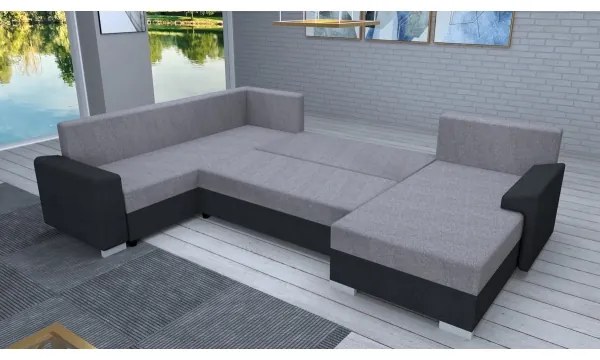 Čalúnená univerzálna rozkladacia sedacia súprava v tvare U OXFORD, čierna/šedá