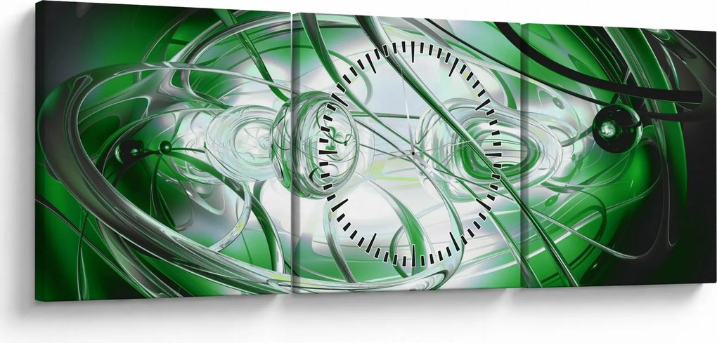 Zelený abstraktný obraz (s hodinami) (90x30 cm)
