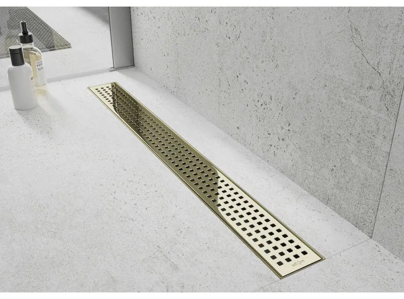 Mexen Flat 360°, nerezový sprchový žľab vzor M08 50 cm, zlatá lesklá, 1525050-40