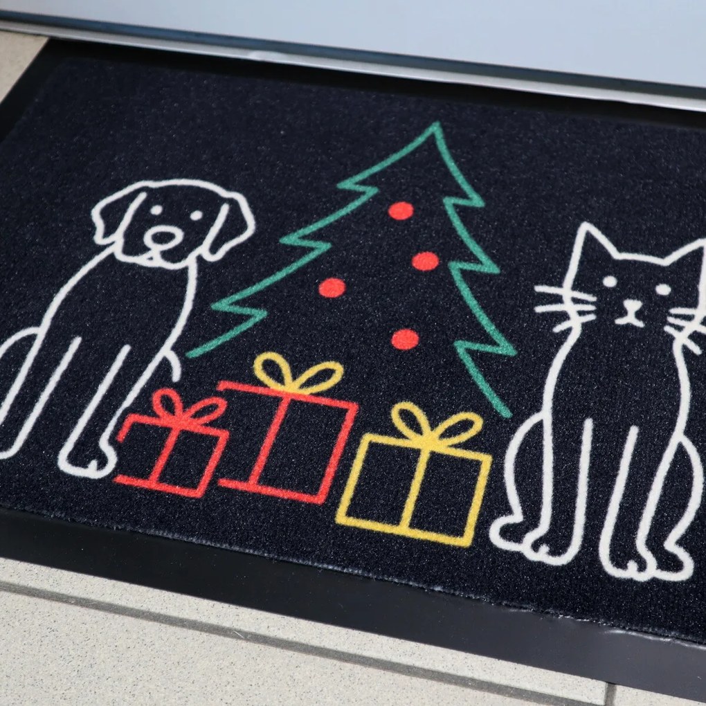 Rohožka Vianoce pri Psíku a mačičky 40x60 cm, 40x60, čierna, Mercury Flooring