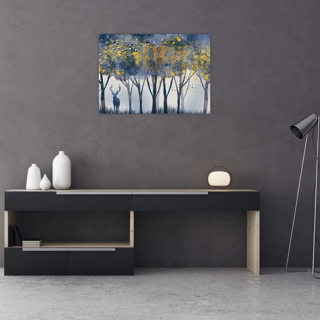Obraz jeleňa v lese (70x50 cm)