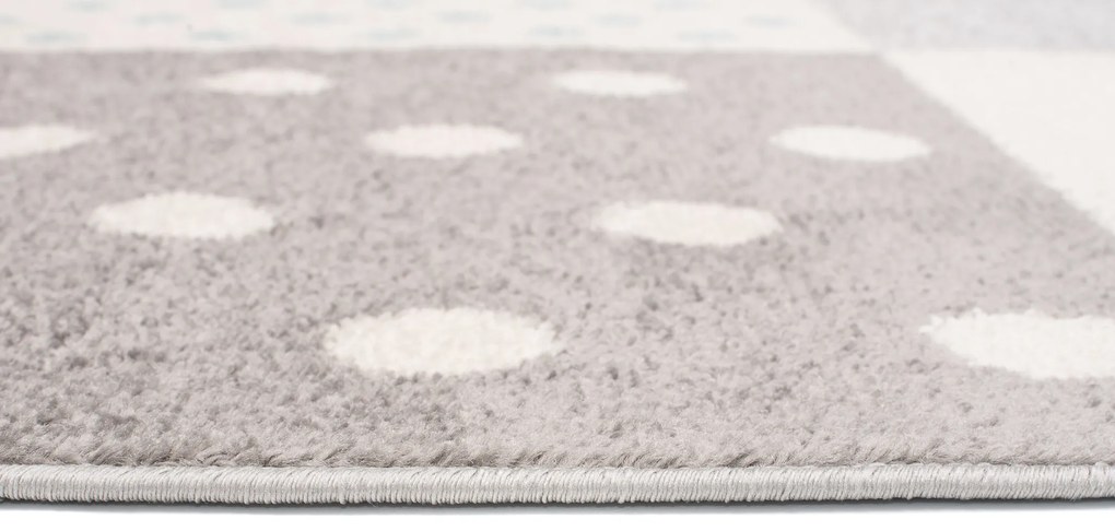 Kusový koberec AZUR srdiečka a hviezdičky - šedý/tyrkysový/biely