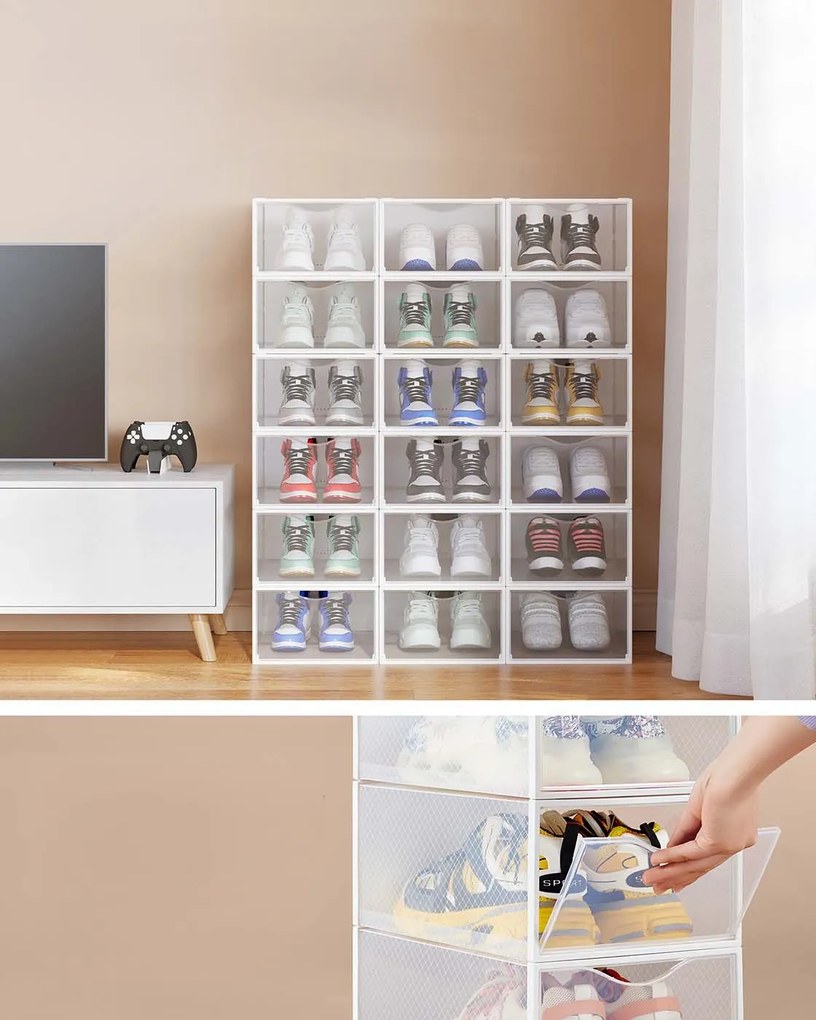 Sada 18 ks plastových boxů na boty Tarny průhledná/bílá