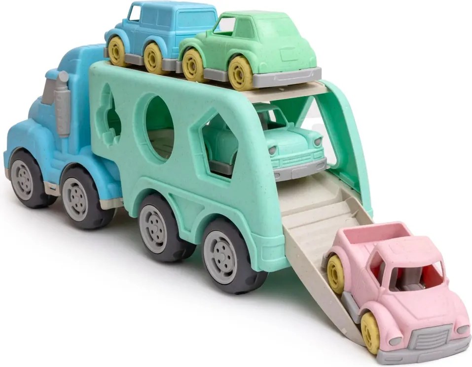 LEAN Toys Náučný triedič odťahové auto s autíčkami a kockami, pastelový BIO plast