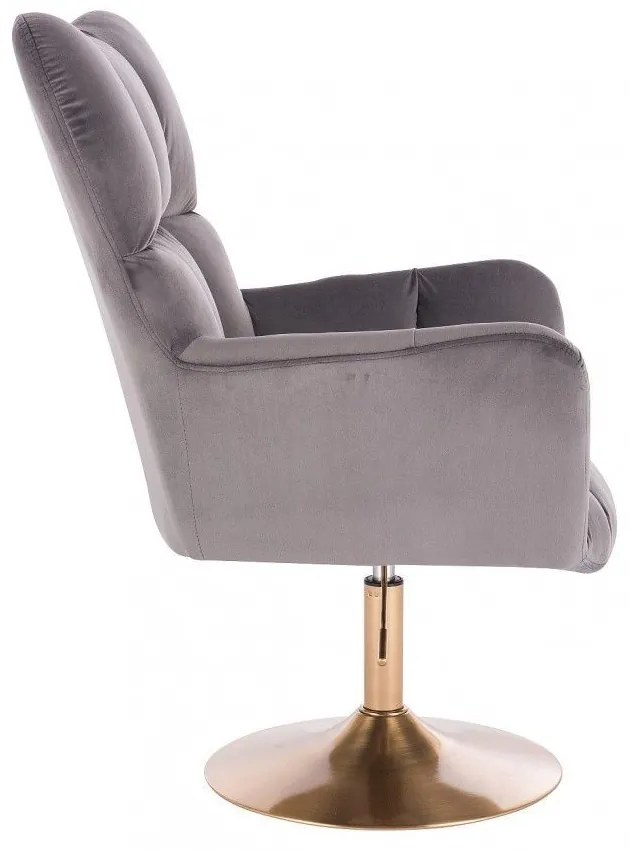 LuxuryForm DESIGN Otočné kreslo AURORA VELUR na zlatom tanieri - tmavo šedé