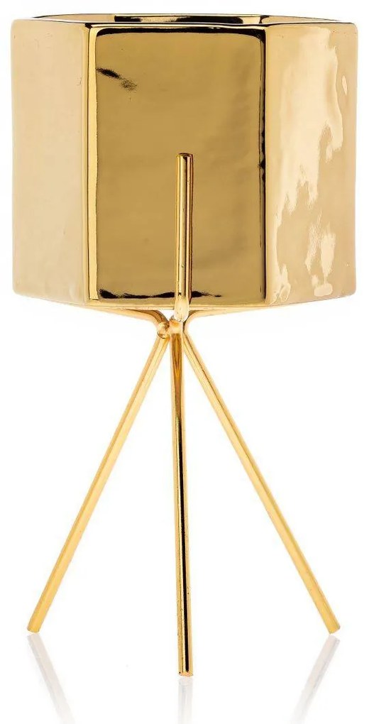 KERAMICKÝ KVETINÁČ SO STOJANOM SASHI 20X9,5 CM ZLATÁ