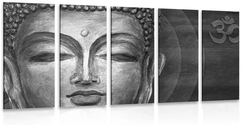5-dielny obraz tvár Budhu v čiernobielom prevedení