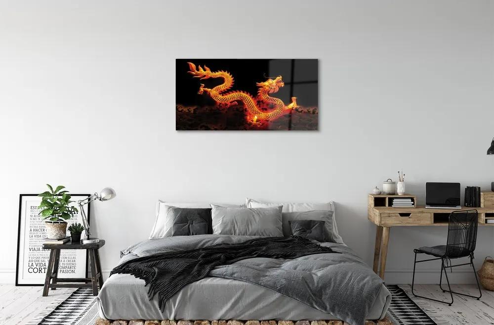 Sklenený obraz Gold dragon 125x50 cm