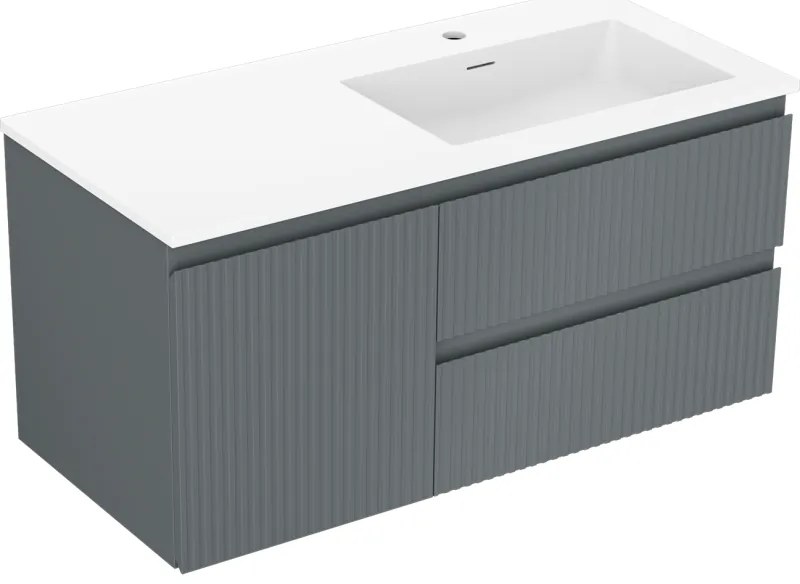 Mexen Rivel, kúpeľňová skrinka 100 cm s pravým umývadlom Otis, 2S, 1D, drážkovaná, grafitová/biela matná, 91A23-10047-3-BBFFF66-W18P01