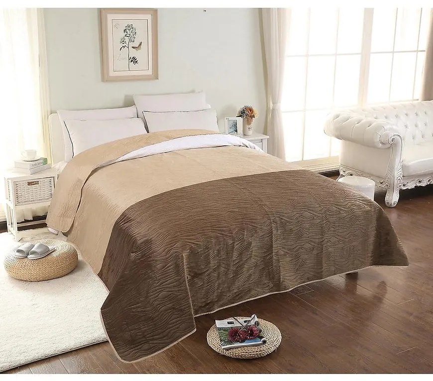 Prikrývka na posteľ Velvet 04 160x200 béžová/hnedá