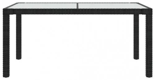 vidaXL Záhradný stôl 150x90x75 cm tvrdené sklo a polyratan čierny-