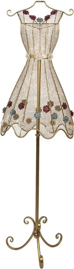 Zlatá kovová figurína s ozdobnými šatami s kvetmi Mannequin - 42*28*151 cm