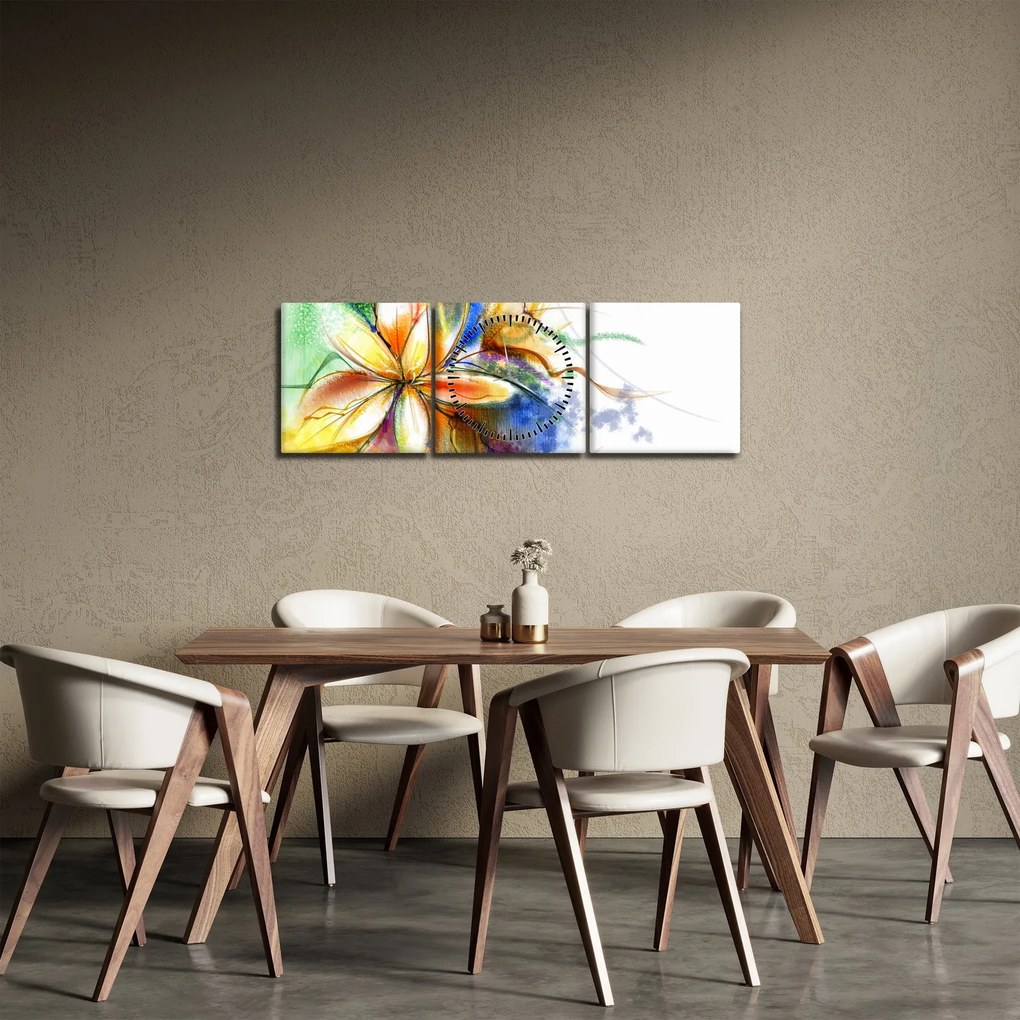 Obraz - Kvetina (s hodinami) (90x30 cm)