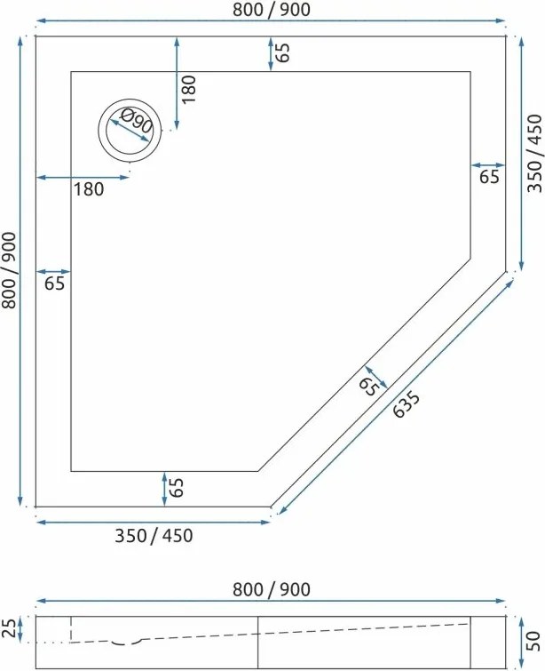 Rea Diamond - akrylátová sprchová vanička 80 x 80 x 5 cm + sifón, biela, REA-K8544