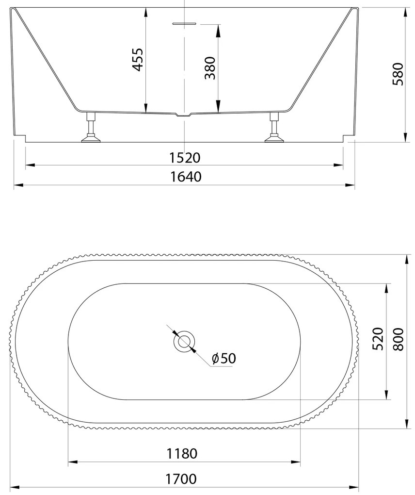Aqualine Aqualine, TURIA voľne stojaca vaňa 170x80cm, biela, E2780