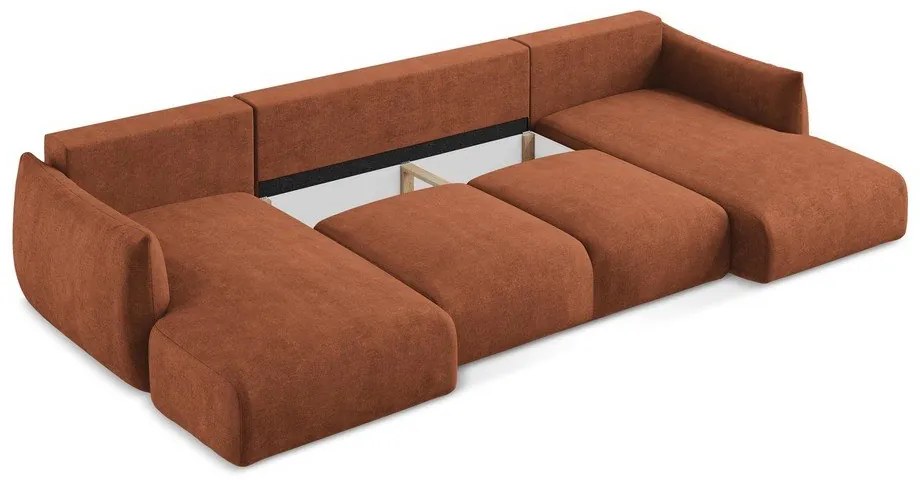 Terakotová ženilková rozkladacia rohová pohovka (do tvaru "U") Leila – Makamii