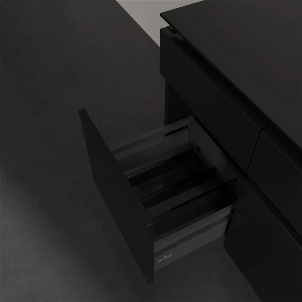 VILLEROY &amp; BOCH Legato závesná skrinka pod umývadlo na dosku (umývadlo v strede), 5 zásuviek, 1400 x 500 x 550 mm, Black Matt Lacquer, B58600PD