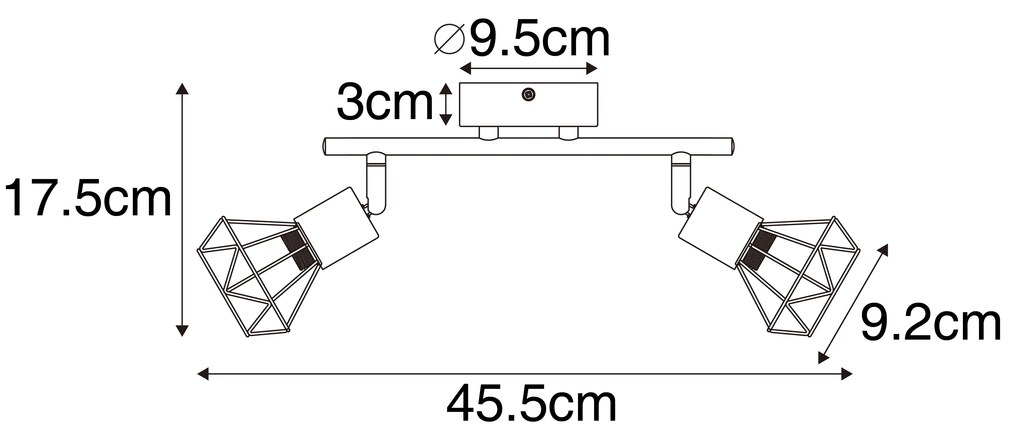 Reflektor čierny s drevom otočný a naklápateľný 2-svetlo - Mosh