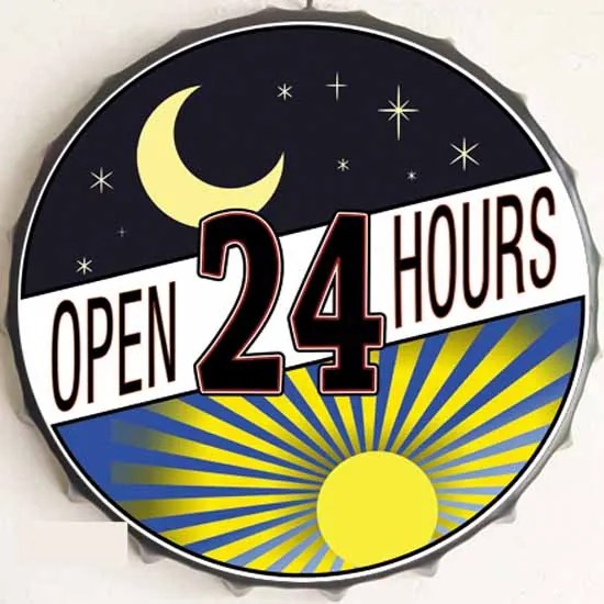 Ceduľa vrchnák Open 24 Hours