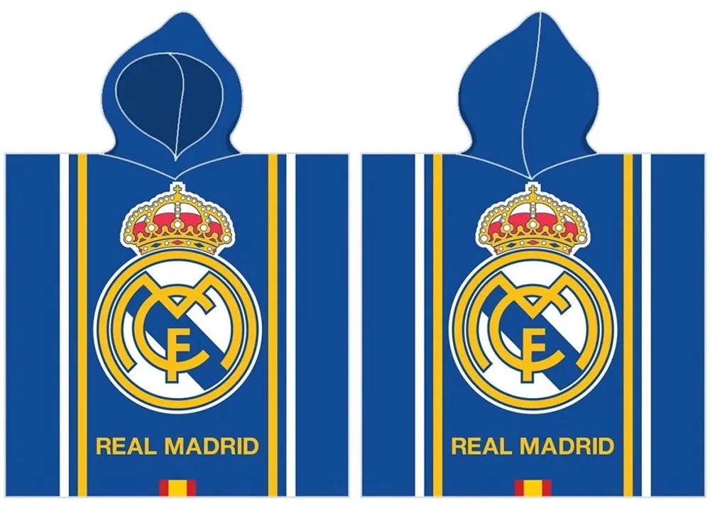 Detské froté pončo - futbalová osuška s kapucňou FC Real Madrid - motív Famoso - pre deti 3 - 6 rokov