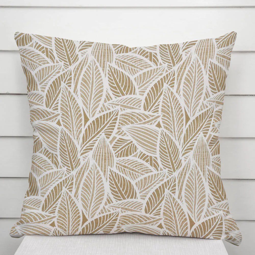 Biante Dekoračná obliečka na vankúš Leona LN-168 Biele listy na svetlo hnedom 70 x 90 cm